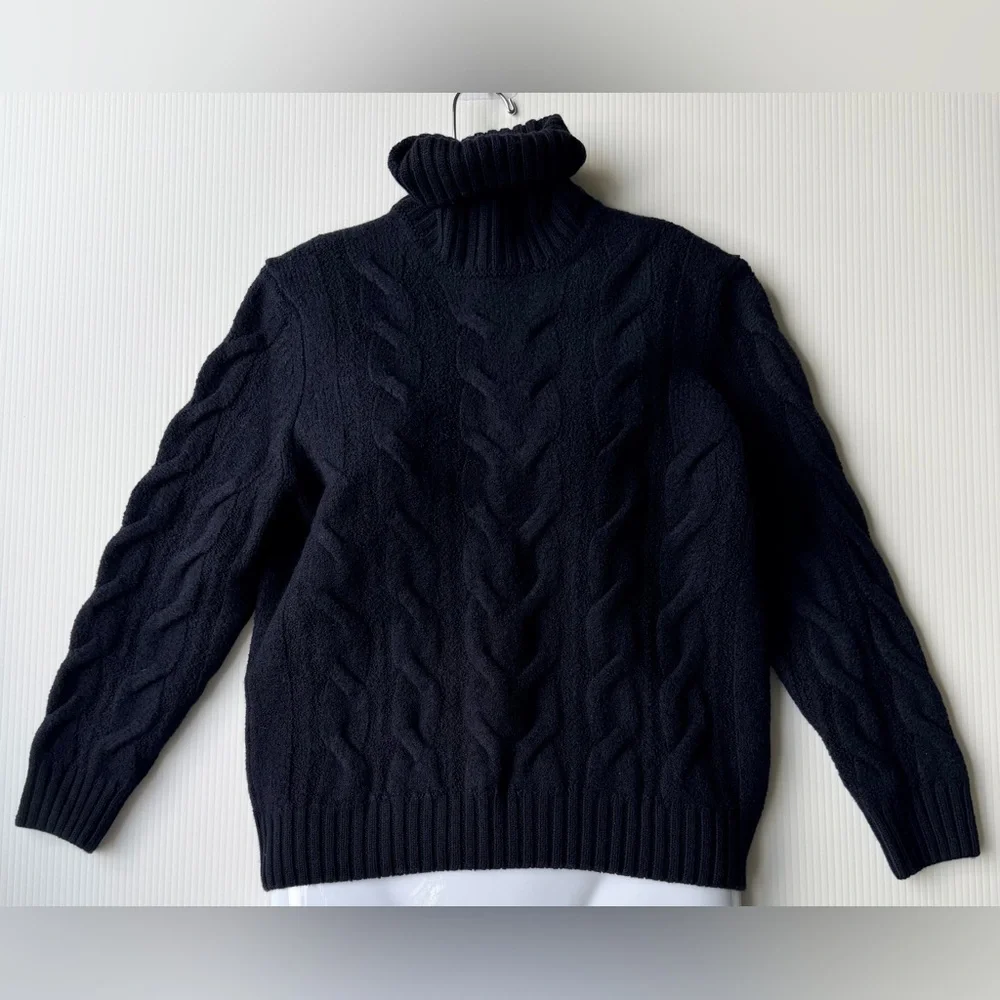 Falconeri Navy Blue Cable Knit Wool Turtleneck Sweater XL (Fits S/XS)
